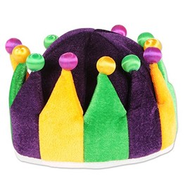 Beistle Plush Jester Crown, Green/Yellow/Purple