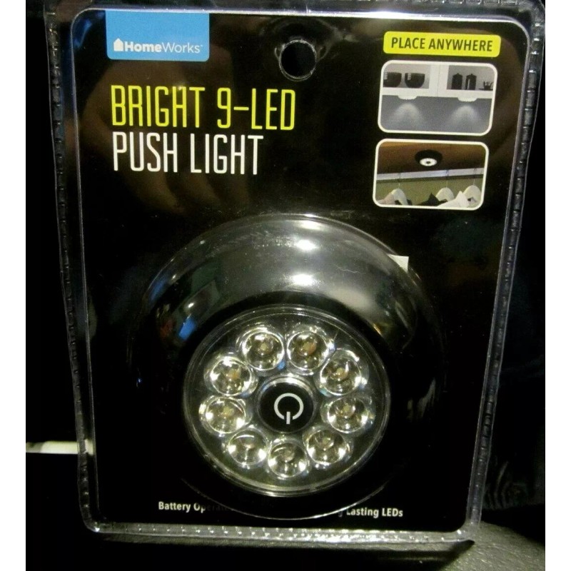 HomeWorks Bright 9-LED Push Light Battery Operated Easy Install Place