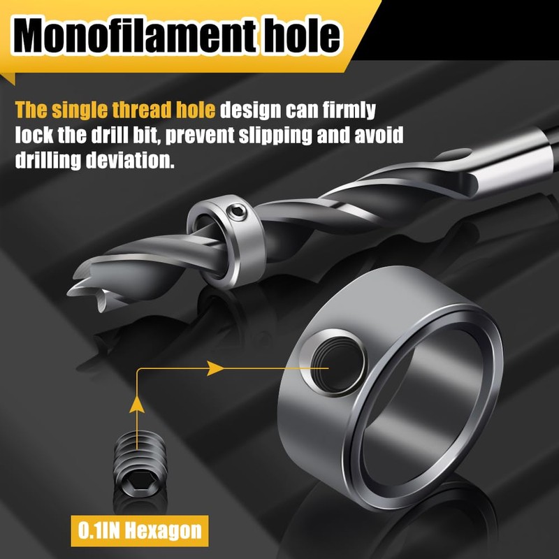 Depth Stop Drill Bit,Stop Collar Set Includes 1/8”, 3/16”, 1/4”,