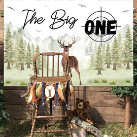 The Big One Backdrop Hunting Themed 1st Birthday Party Decorations for Boys, Deer Hunting First Birthday Party Photography Background Banner Hunter Themed Birthday Gone Hunting Party Supplies 5 * 3ft