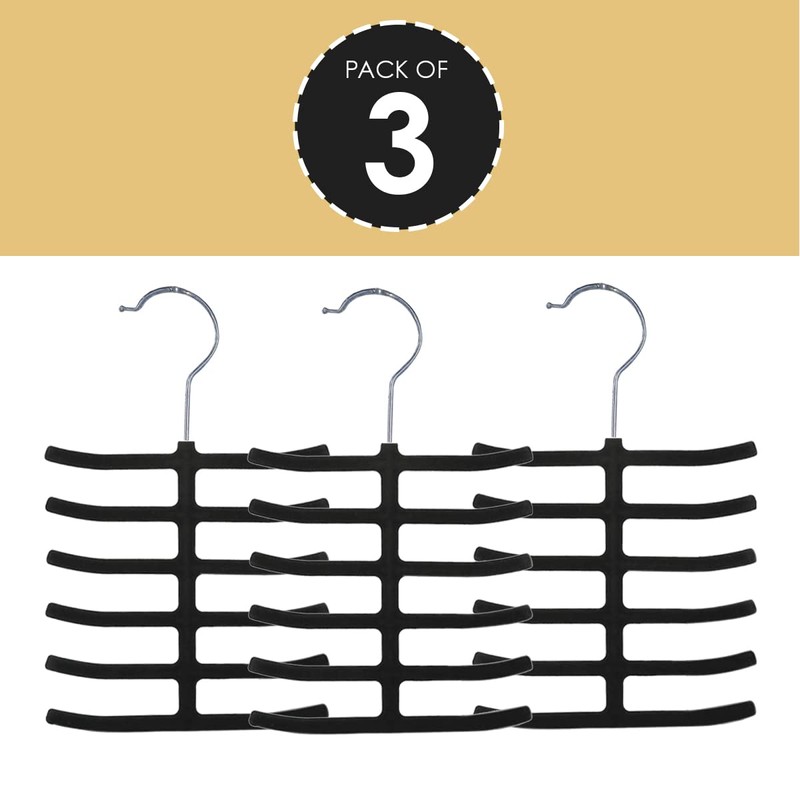 Home Basics 3-Pack Non-Slip Velvet Tie Hanger Organizer Rack 360°