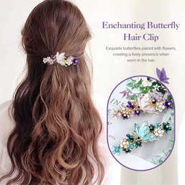 inSowni 4 Pieces Vintage Gold Metal Sparkly Rhinestone Flower Butterfly French Hair Barrettes Floral Snap Hair Clips Clasps Accessories for Women Girls