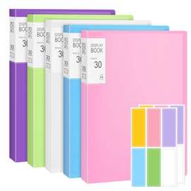 A4 Display Folders, 5 Pack 30 Pockets Display Book Document Clear Folders with Plastic Sleeves, Folders with Plastic Pockets, Presentation Folder Project Folders (5 Colors 30 Pockets)
