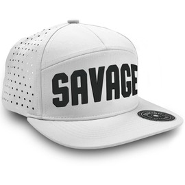 Savage Workout Hats for Men 7 Panel Laser Vented Classic Snapback Hat Gifts for Mens (White)