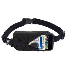 SPIbelt Running Belt for Women Men, Phone Holder for Running, Running Fanny Pack, Holder for Phone, Running Waist Pack, Adjustable Waist, [Fits All Phones]. No Logo Band, Black with Black Zipper