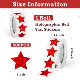 500 Pcs Holographic Red Star Stickers for Kids Reward, 1 inch Self Adhesive Metallic Glitter Foil Star Stickers Reward Behavior Chart Labels for School Students Teachers Supplies