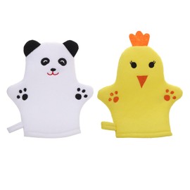 JUFYVO 2pcs Bear Chicken Body Scrub Sponge Baby Bath Mitt Washcloths Soft Body Scrubbing Gloves Animal Bath Wash Mitt for Toddler