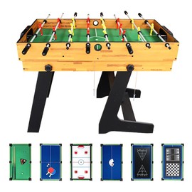 KAKIBLIN Multi Game Table Set, 48" Pool Table Tabletop Foosball Table Kids, Hockey Table,Ping Pong Table Tennis with All Accessory for Game Rooms, Bars, Party, Family Night(Yellow 10in1)