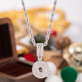 Europe United States Cross-border Hot Hip-hop Trend Zircon 26 Letters Pendant Necklace Women's Sporty Fashion Light LuxuryColor: Q-50cm twist chain