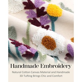 Kokaaee Embroidered Lumbar Pillow Covers - 20x12 Decorative Pillow Covers with Zipper Aesthetic Cute Design Boho Summer Linen Throw Pillowcases for Living Room Couch Sofa Bed, Wild Floral