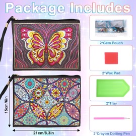 2Pcs Diamond Art Painting Handbag Diamond Painting Bag and Purses, 5D DIY Craft Kits for Kids Diamond Art Painting Bag, Diamond Painting Cosmetic Bag with Zipper, Diamond Art Bags for Women Girls Gift