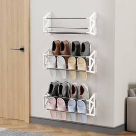 DEYILIAN Hanging Shoe Rack,3 Pack Wall Mounted Shoe Rack with Adhesive Slim Shoe Shelf Hanging Organizer Holds 12 Pairs of Shoes Space Saving for RV Camper Entryway White