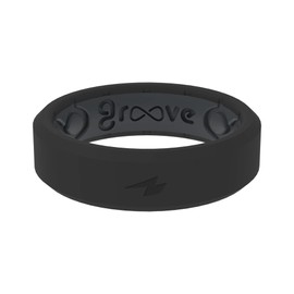 Groove Life Zeus Thin Midnight Black Silicone Ring Breathable Rubber Wedding Rings for Women, Lifetime Coverage, Unique Design, Comfort Fit Ring - Size 10