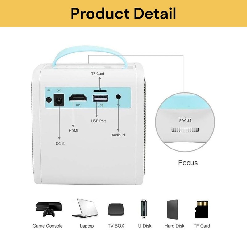 EZONEDEAL Stable Performance Wide Application 1080P HD Mini Video Projector