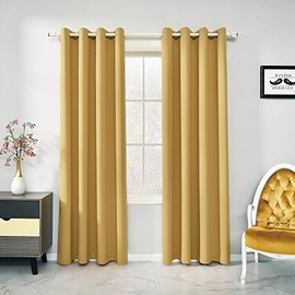 Gold Yellow Curtains 84 Inch Length Light Blocking Thermal Insulated Windows Drapes Darkening Room Curtains for Living Room Grommet Yellow Blackout Curtains for Bedroom 2 Panels 52 x 84 Inches Long