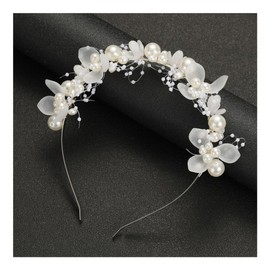Xansema Flower Bride Wedding Headband for Women and Girls, Pearl Bridal Headpiece Hair Accessories for Party Daily (Silver)