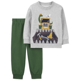 Carter's Boys' 2T-4T 2 Piece Long Sleeve Knit Top and Pants Set (Heather/Green Construction, 2T)