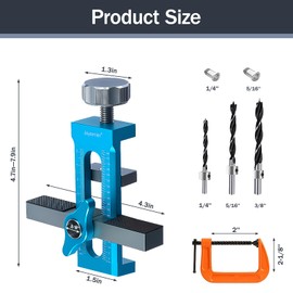 Upgrade 3-in-1 Cabinet Door Mounting Jig,Cabinet Door Installation Jig, Adjustable Aluminium Alloy Hardware Jig with 3 Drill Bits & 2 C-Clamp, Quick Drilling & Positioning Tool for Most Cabinet Doors