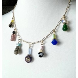 Unbranded Gold Paperclip Necklace With Beaded Charms