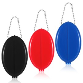 Piriuuo 3 Pcs Oval Squeeze Coin Purse, 2 X 3 Inches Oval Coin Purse Portable Rubber Coin Purse with Chain Oval Change Purse for Coins for Men Women Travel (3 Colors)