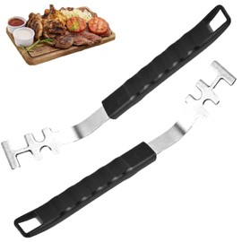 Lyfengdeam Stainless Steel Grill Grate Lifter Tool,Anti-Scald Grill Grate Tool for Charbroil Grill and More BBQ Supplies,27.4 cm, 2-Pack, Black Handle