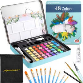 Acuarelas Profesionales, 48 colores pinceles para acuarela, Kit de Acuarelas profesionalesde Gouache, Pinturas de Acuarela portátiles Amantes de la Pintura y Artistas（Azul）