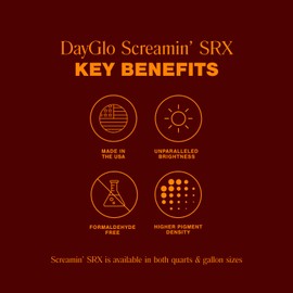 DayGlo Fluorescent Water-Based SRX Low Odor Latex Paint – Blaze Orange SRX-15, High Visibility Neon Color for Interiors, Crafts, Safety, and DIY Applications, Quart