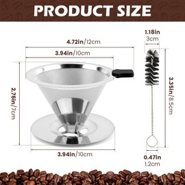 NINEFOX Pour Over Coffee Dripper Paperless Reusable Coffee Filter Pour Over Coffee Dripper Stainless Steel Reusable Filter Slow Drip Paperless Coffee Filter for Extraction (1-2 Cup)(COLOR:Small)