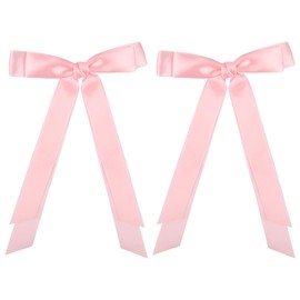Totelux Bow Hair Clips Pink Hair Ribbon Ponytail Holder Hair Bows with Long Tail Bowknot Hair Barrette for Women Girls Silky Satin Hair Accessories 2Pcs