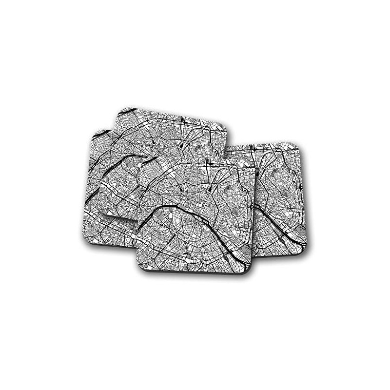 4 Set - Paris France Drinks Coaster - Map City
