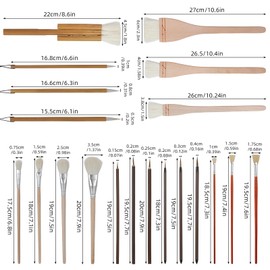 20Pcs Pottery Brushes for Glazing, Ceramic Brush Set with Storage Box, Wood Ceramic Brushes with Long Handle, Pottery Glaze Brushe Wool Bamboon Hake Brushe for Potterys Acrylic Watercolor