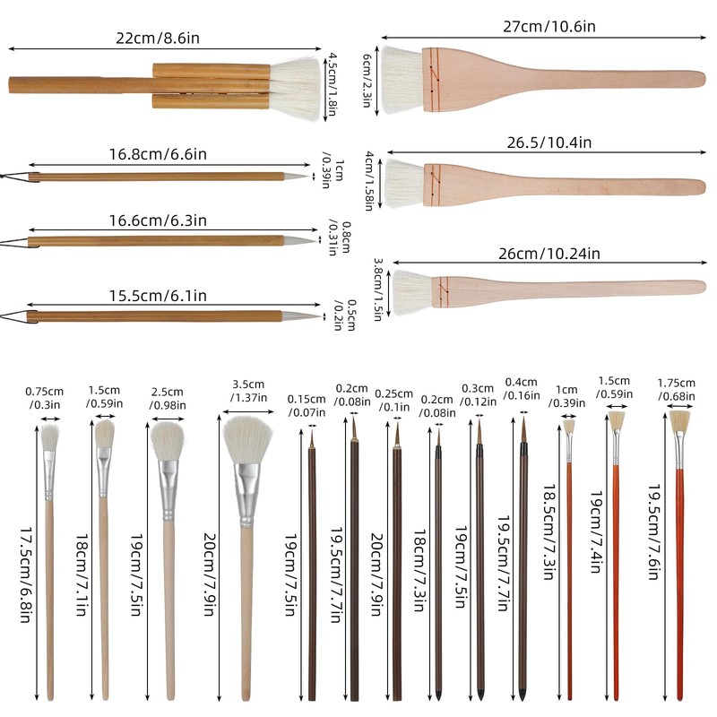 20Pcs Pottery Brushes for Glazing, Ceramic Brush Set with Storage
