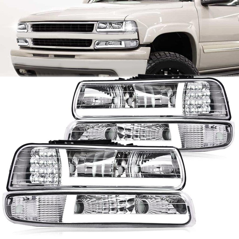 PIT66 LED DRL Headlight Assembly Compatible with 1999-2002 Chevy Silverado