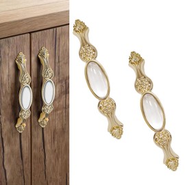 Elistonie 2 Pack Kitchen Door Handles - Vintage Style Cabinet 96mm Hole Center Gold With Art Pattern - Zinc Alloy Cupboard Handle (Light Gold)