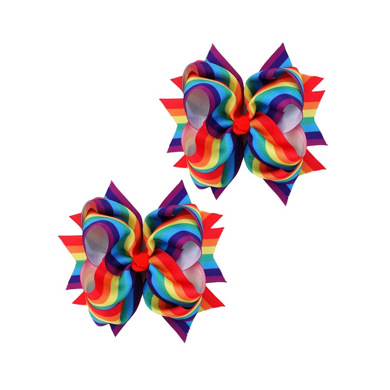 Rainbow Hair Bow with Clip Grosgrain Ribbons HairClips for Girls