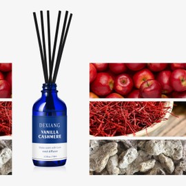 Reed Diffuser Set of 2 - Vanilla Cashmere & Clean Linen, 3.72 Oz (110 ml) Scent Diffuser with 12 Sticks | Stylish Blue Bottles | Long-Lasting Fragrance | Home Decor & Gifts