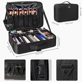 Travelmall Estuche profesional organizador de maquillaje de 3 niveles, tamaño grande con hombro ajustable para brochas de maquillaje, herramientas de 
