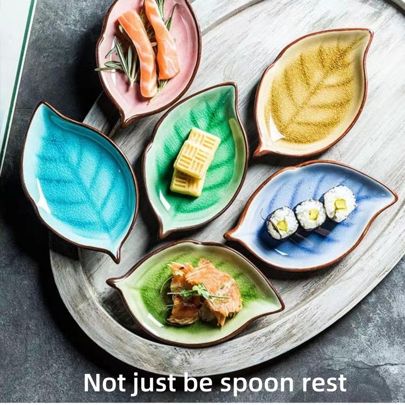 Ceramic Spoon Rest for Stove Top, Ice Cracks Leaf Cute
