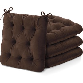 Nuanchu Memory Foam Chair Cushions Set of 4, Thick Indoor Seat Cushions for Dining Chairs Tufted Seat Pads for Kitchen, Dining Room, Office,(Dark Brown,15.5"x15.5"x4")