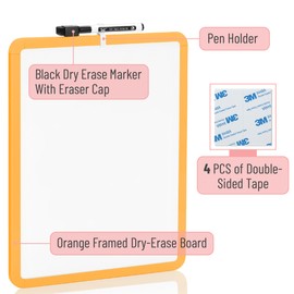 Mr. Pen- Dry Erase Board, 14" x 11" With Black Marker, Orange Frame, Small White Board for Kids and Students, Mini