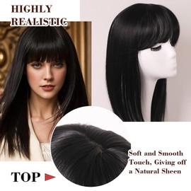 CROWN GUIDE Hair Toppers for Women with Thinning Hair Pieces 18 Inch, 360°3D Cover Fluffy Wispy Bangs Hair Clip Long Layered Synthetic Wig Topper with Bangs for Dialy Wear (Black)