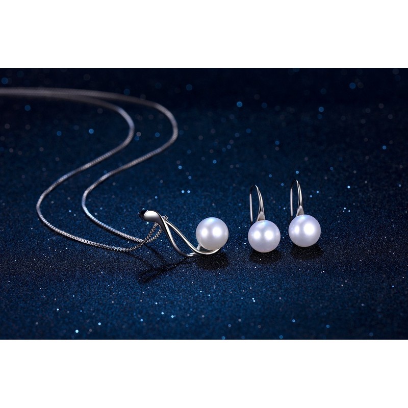 AMIGUO Freshwater Pearl Jewellery Set Earrings Necklace Solid 925 Silver