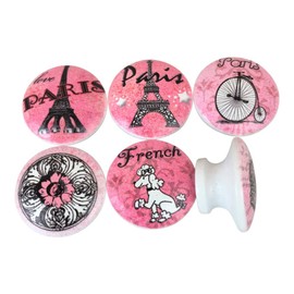 Twisted R Design Cabinet Knobs, Knobs for Kitchen Cabinets and Drawers, Matching Cabinet Knobs and Pul, 1.5" Round Dresser Drawer Knobs (Set of 6 Pink Paris Wood Knobs)