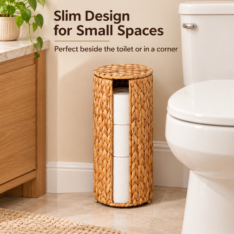 Wicker Toilet Paper Holder for Bathroom – Freestanding 3-Roll Storage