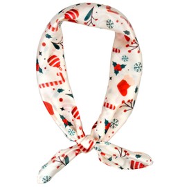 VIVIAN & VINCENT Gift Packed Silk Like Satin Fall Winter Holiday Christmas Square Scarf for Women Hair Scarves Cream Xmas Elements