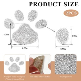 DXNQ 2 PCS Rhinestone Car Stickers, 1.77"×1.38" Bling Paw Print Car Sticker Decal, Cute Shiny Car Decals with Self-Adhesive Backing for Car Interior&Exterior Window Laptop Luggage, Car Accessories