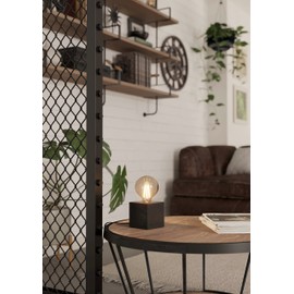 EGLO Prestwick 2 Table Lamp, Decorative Table Lamp, Bedside Lamp Cube Made of Wood in Matt Black, FSC100HB, Table Lamp for Living Room and Bedroom, E27 Socket