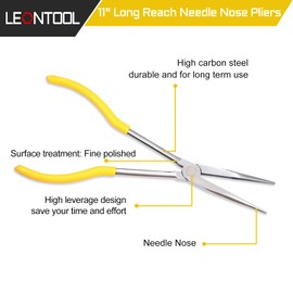 LEONTOOL 11 Inches Long Reach Long Nose Pliers Straight Needle Nose Pliers Chain Nose Pliers Wire Plier Repair Tool for Hard-to-Reach Narrow Spaces and Limited Clearance Areas