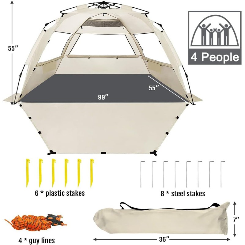 WhiteFang Deluxe XL Pop Up Beach Tent Sun Shade Shelter