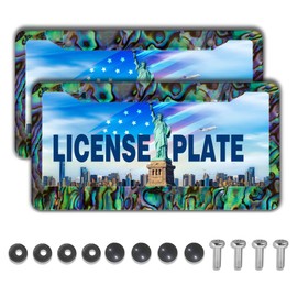 License Plate Frames Multicolor Fun License Plate Frame Cover Faux Abalone Texture Universal Aluminum Car Accessory 2 Pack with Screw Covers Set